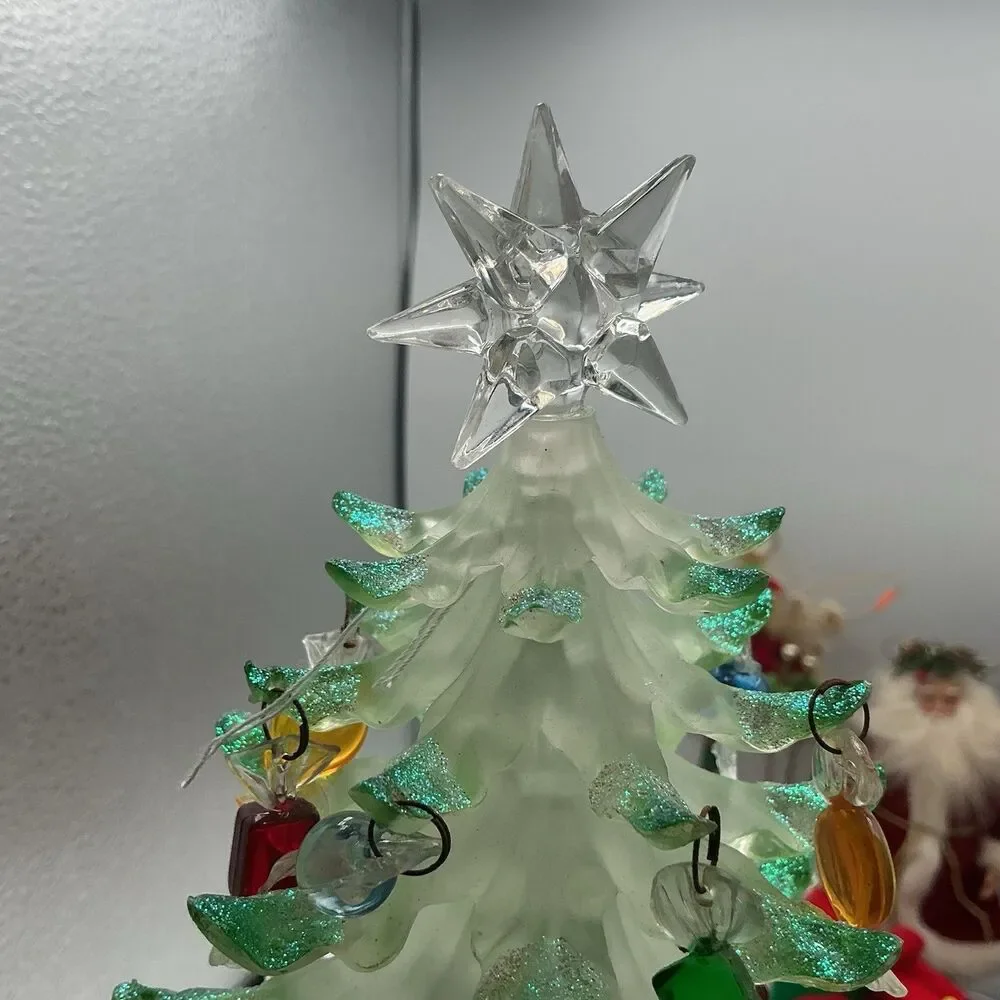 Set of 2 Acrylic Christmas Trees Candy Ornaments Glitter Star Topper 6–7”